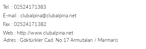 Club Alpina telefon numaralar, faks, e-mail, posta adresi ve iletiim bilgileri